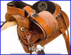 Western Barrel Racing Pleasure Leather Horse Saddle Full Tack Set. Size-10-18
