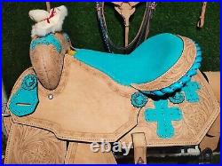 Western Barrel Racing Premium Leather Trail Horse Tack Saddle All Size Free Ship