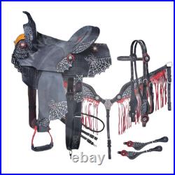 Western Barrel Racing Riding Saddle Horse Saddle Leather Tooled Carved 12-18 in