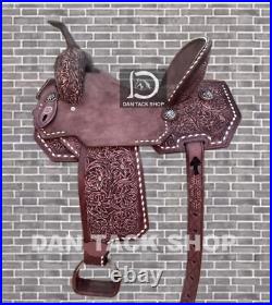 Western Barrel Racing Saddle Premium Leather Deep Seat with Tack Set & Free Ship