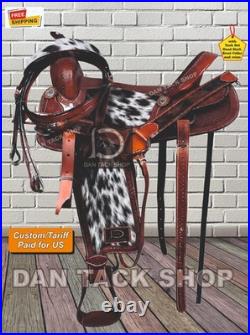Western Barrel Racing Saddle Premium Leather Deep Seat with Tack Set & Free Ship