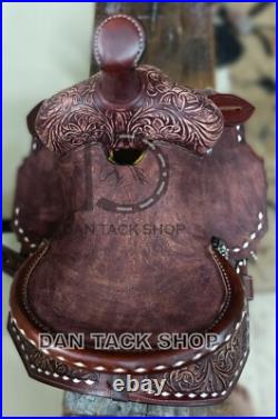 Western Barrel Racing Saddle Premium Leather Deep Seat with Tack Set & Free Ship