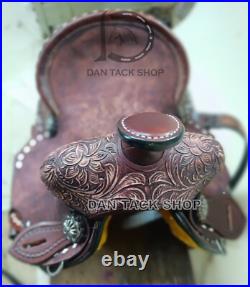 Western Barrel Racing Saddle Premium Leather Deep Seat with Tack Set & Free Ship