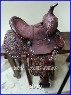 Western Barrel Racing Saddle Premium Leather Deep Seat with Tack Set & Free Ship