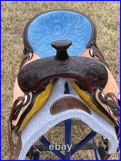 Western Barrel Racing Suede Seat Saddle With Floral Tooled Leather Skirt