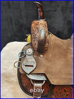 Western Barrel Racing Trail Horse Saddle Tack Premium Leather Tooled 10-18