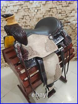Western Barrel Racing Trail Horse Saddle Tack Premium Leather Tooled 10-18