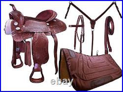 Western Barrel Racing Trail Horse Saddle Tack Premium Leather Tooled 10-18 ht6yu