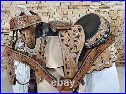 Western Barrel Racing Trail Horse Saddle Tack Premium Leather Tooled Size 10-17