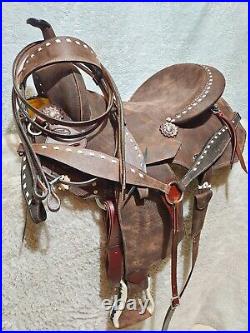Western Barrel Racing Trail Horse Saddle Tack Premium Leather Tooled Size 10-18