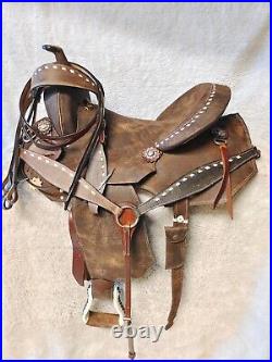 Western Barrel Racing Trail Horse Saddle Tack Premium Leather Tooled Size 10-18