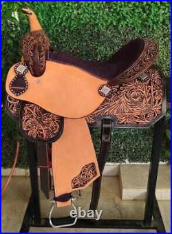 Western Barrel Racing Trail Horse Tack Saddle Premium Leather Size- (10 to 19)