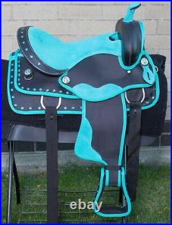 Western Barrel Racing Trail Show Teal Saddle Horse Tack Used