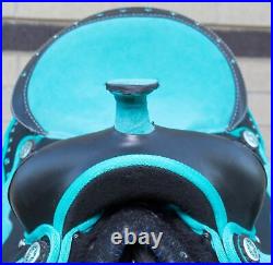 Western Barrel Racing Trail Show Teal Saddle Horse Tack Used