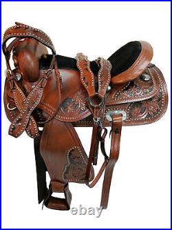 Western Barrel Saddle 15 16 17 18 Handmade Floral Tooled Leather Horse Tack Set