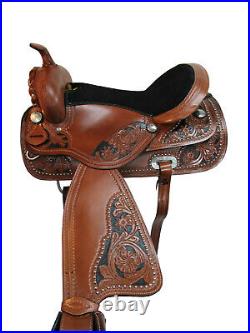 Western Barrel Saddle 15 16 17 18 Handmade Floral Tooled Leather Horse Tack Set
