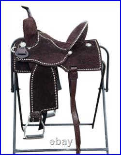 Western Barrel Saddle 16 Roughout Leather Horse Saddle Set Handmade Buck Stitch