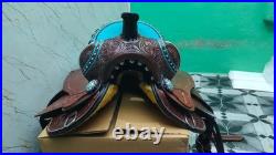 Western Barrel Saddle Dark Brown Turquoise Black Suede Seat Hand Tooled New