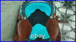 Western Barrel Saddle Dark Brown Turquoise Black Suede Seat Hand Tooled New