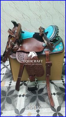 Western Barrel Saddle Dark Brown Turquoise Black Suede Seat Hand Tooled New
