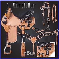 Western Barrel Saddle Package -Midnight Run 13,14,15,16 Black Suede