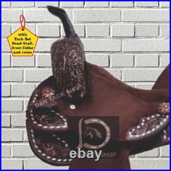 Western Barrel Saddle for Horse Riding Round Skirt Hand Carving with Tack Set