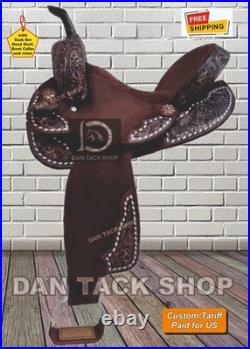 Western Barrel Saddle for Horse Riding Round Skirt Hand Carving with Tack Set