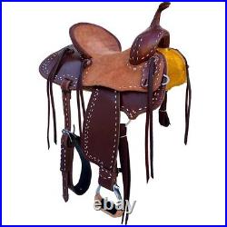 Western Brown & Cherry Leather Strip Down Roper Ranch Saddle With Buckstitch 15