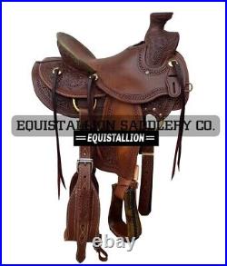 Western Brown Leather Hand Carved Ranch Wade Saddle