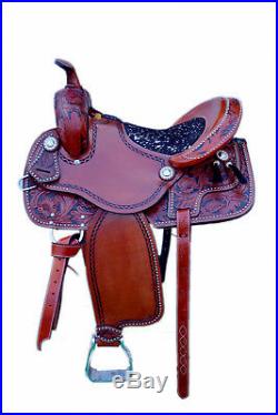Western Brown Leather Hand Carved &Tooled Barrel Racer Saddle 16 1023