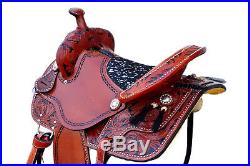 Western Brown Leather Hand Carved &Tooled Barrel Racer Saddle 16 1023