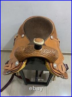 Western Brown Leather Hand Tooled & Carved Roping Ranch Saddle 15,16,17,18
