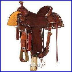 Western Brown Leather Strip Hand Tooled Roper Ranch Saddle 15,1617 18