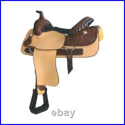 Western Brown/Natural Leather Hand carved Roper Ranch Saddle Rolled Cheyenne Rol
