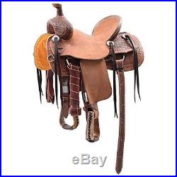 Western Brown & Natural Leather Roper Ranch Saddle With Strings 16