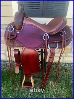 Western Brown Rough Out Leather Hand carved Roper Ranch Saddle 10 to 18 Inch
