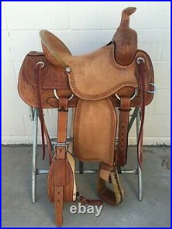 Western Brown Rough Out Leather Hand carved Roper Ranch Saddle 15,16,17,18