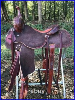 Western Brown Strip Down Leather Hand Carved Roper Ranch Saddle / Buck stitch