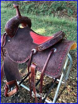 Western Brown Strip Down Leather Hand Carved Roper Ranch Saddle / Buck stitch