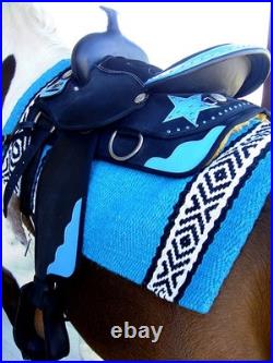 Western Cordura Trail Barrel Pleasure Horse SADDLE Blue 4917