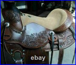 Western Cowboy Leather Horse Saddle With Headstall Breastplate Free Shipping