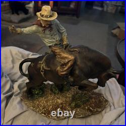 Western Cowboy On Bucking Bull Vintage Resin Beautiful 14 Tall