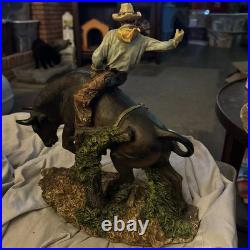 Western Cowboy On Bucking Bull Vintage Resin Beautiful 14 Tall