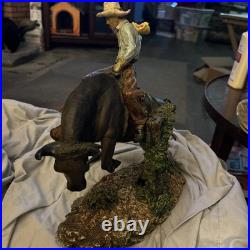 Western Cowboy On Bucking Bull Vintage Resin Beautiful 14 Tall