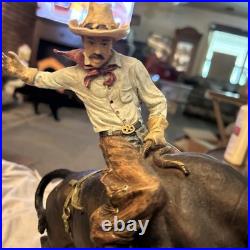 Western Cowboy On Bucking Bull Vintage Resin Beautiful 14 Tall