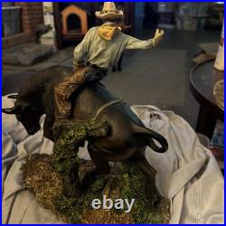 Western Cowboy On Bucking Bull Vintage Resin Beautiful 14 Tall
