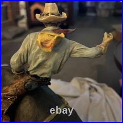 Western Cowboy On Bucking Bull Vintage Resin Beautiful 14 Tall