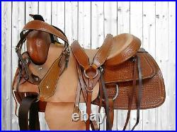 Western Cowboy Roping Saddle 16 17 Pleasure Horse Tooled Leather Roper Tack Set