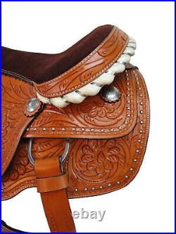 Western Cowboy Roping Saddle Ranch Pleasure Tooled Leather Tack Set 15 16 17 18