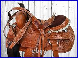 Western Cowboy Roping Saddle Ranch Pleasure Tooled Leather Tack Set 15 16 17 18